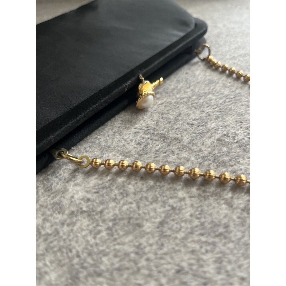 Satin Mother Of Pearl Evening Clutch Gold Bead Chain Strap Vtg Money Class Glam - Picture 2 of 11